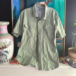 Sierra Designs Shirts Men's XL Olive Green Cotton Stretch Short Sleeve Button Up